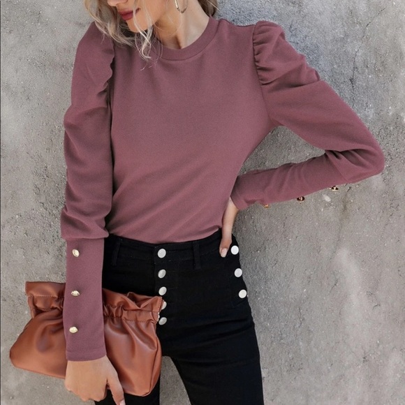 Button detail sleeve top mauve purple - Picture 4 of 16